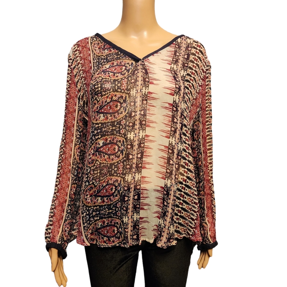 Lucky Brand Sheer Boho Blouse Size L